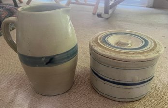 (2) Blue And White Antique Stoneware Pieces