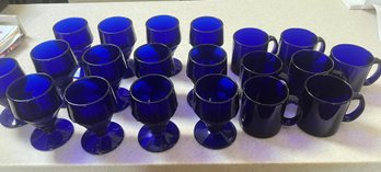 (20) Cobalt Blue Glasses And Mugs