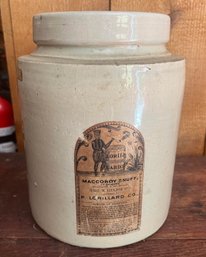 Lorillard Maccoboy Snuff Tobacco Crock W/ Lid
