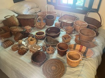 Basket Collection (35 Pieces) W/ Native American, Shaker, Artist Made, Etc
