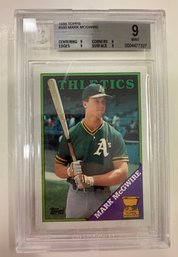 1988 Topps Mark McGwire Baseball Card Second Year Beckett 9 Mint