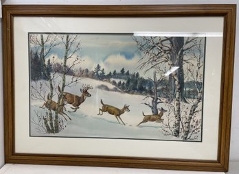 Signed Framed Watercolor Hunting Painting By CLARENCE BOYCE MONEGAR #2