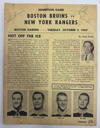 1967 Boston Bruins V Rangers Game Program Signed Giacomin Neilson