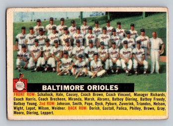 1956 Topps Baltimore Orioles Team Baseball Card - VG