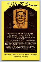 Monte Irvin (D. 2019) Signed Autographed Gold HOF Plaque Postcard