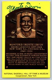 Monte Irvin (D. 2019) Signed Autographed Gold HOF Plaque Postcard