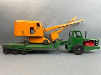 Vintage Wyandotte Toys Lowboy Truck Trailer And Crane