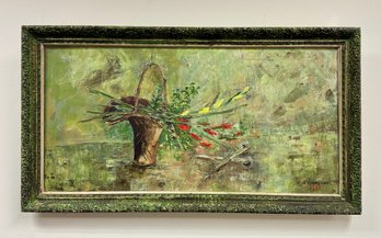 J Crampton 1961 Modernist Still Life Floral Painting