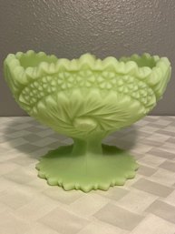 Fenton Green Satin Pinwheel Compote