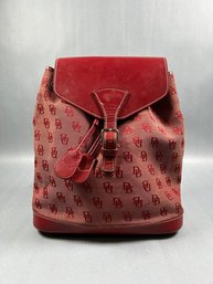 Dooney And Burke Red Leather Trim Knapsack