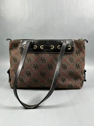 Dooney And Burke Black Leather And Canvas Bag