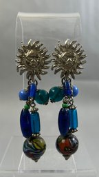 Clip On Vintage Handmade Silver-tone Dangle Earrings