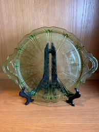 Light Green Depression Glass Tray Cherry Pattern