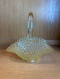 Yellow Glass Hobnail Handled Basket
