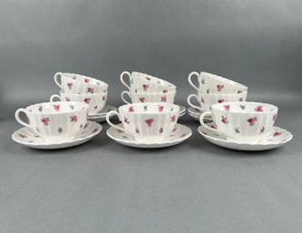 Set Of 9 Spode Dimity Cups & Saucers