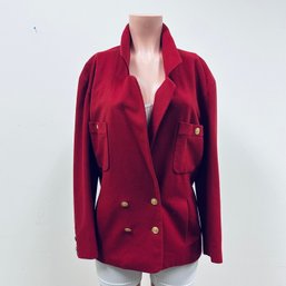 Chanel Red Wool Blend Blazer With Gold Buttons