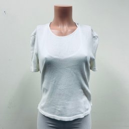 Chanel White Knit Short Sleeve Shirt - Sz 44