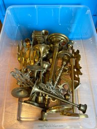 Large Bin Of Brass Candle Sticks