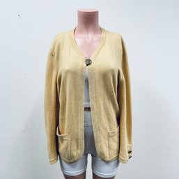Chanel Soft Yellow Cashmere Single Button Cardigan