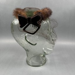 Ladies Brown Hat Trimmed In Fur With Veil