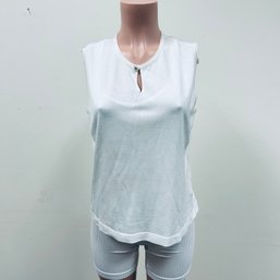 Chanel White Knit Single Front Button Tank Shirt - Sz 46