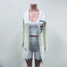 Ed Hardy By Christian Audigie Long Cotton Knit Hooded Zipper Sweater - Sz S