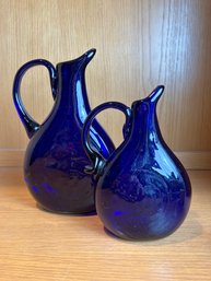 Pair Of Cobalt Blue Pitchers