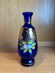 Bohemian Cobalt Blue Hand Painted Bud Vase