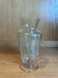 Bohemian Light Irridecent T Hand Painted And Etched Vase