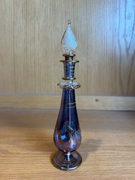Bohemian Blue Irridecent Etched And Handpainted Perfume Bottle