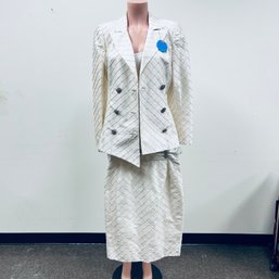 David Hayes Off-White Silk Double Breasted Skirt Suit - Sz 6/8