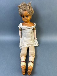 Antique 18 Wax Over Paper Mache Doll.