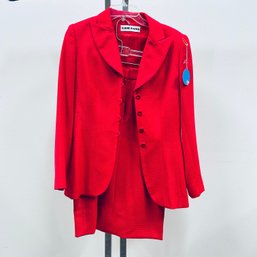 David Hayes Red/White Polka Dot Skirt Suit - Sample Size 6