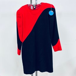 David Hayes Black And Red Long Sleeve Wool Dress - Size 6