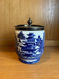 Blue Willow Biscut Jar With Silver Plate Lid