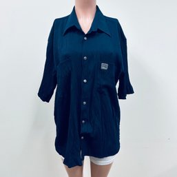 Vintage Versace Dark Navy Textured Button-Down Shirt - Sz XL