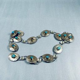 Southwest Turquoise And Silver Metal Belt