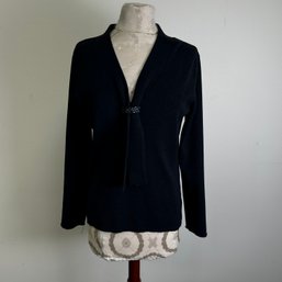 True Black Sweater With Sparkles On Tie In Front And Cuffs