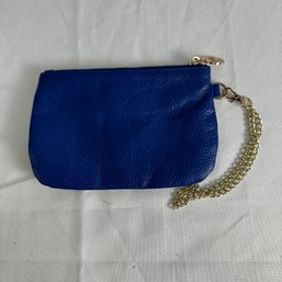 Medium Blue Leather Wristlet Pouch