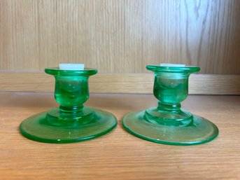 Green Vintage Low Candlesticks