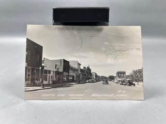Vintage Black And White RPPC Postcard South Side Square - Belleville, Kansas