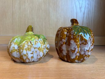 Pair Of Decorative Glazed Small Pumpkins