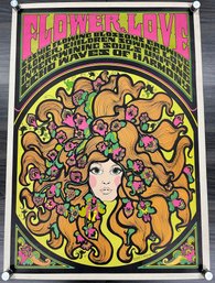 Vintage Black Light Flower Love Poster