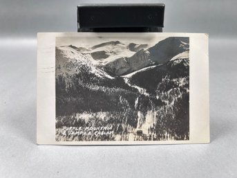 Vintage Black And White Postcard Purple Mountain & Temple Chalet - Canada