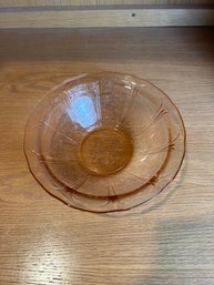 Pink Depression Glass Serving Bowl - Cherry Pattern