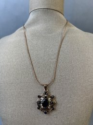 Copper Faux Diamonds And Blue Stone Necklace. .