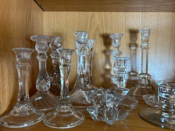 Lot Of Glass And Crystal Candle Sticks