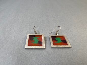 Silvertone Enameled Fashion Earrings.