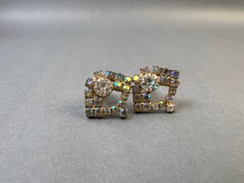 Silver Tone And Glass Clip On Earrings.