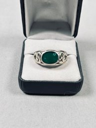 Sterling Silver Celtic Openwork Ring With Green Onyx Inlay, Size 12-3/4